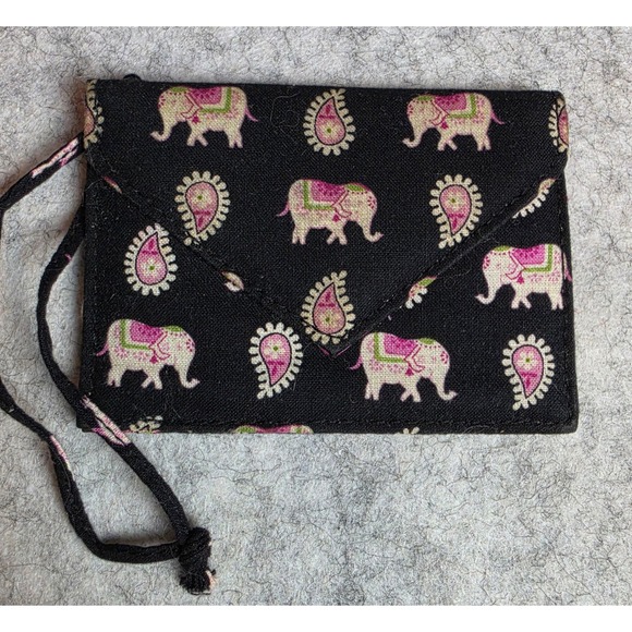Vera Bradley Accessories - Vera Bradley Java Blue Elephant Paisley ID Case Lanyard Wallet Black Pink
